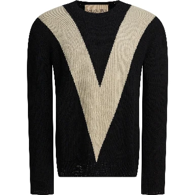 Wool sweater with inlaid V