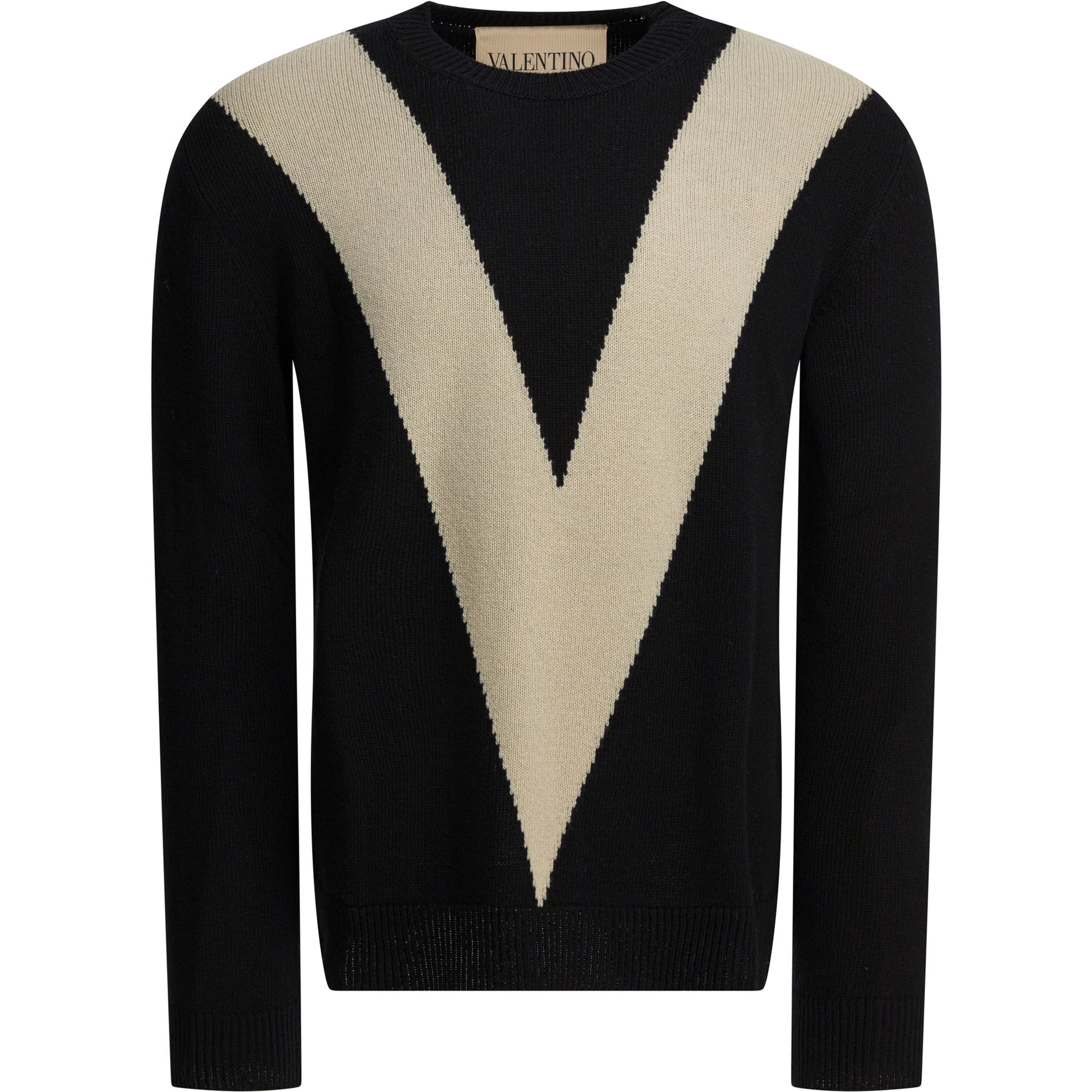 Wool sweater with inlaid V