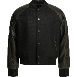 Wool bomber jacket with reverse logo