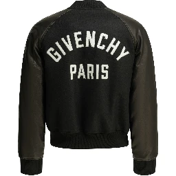 Wool bomber jacket with reverse logo