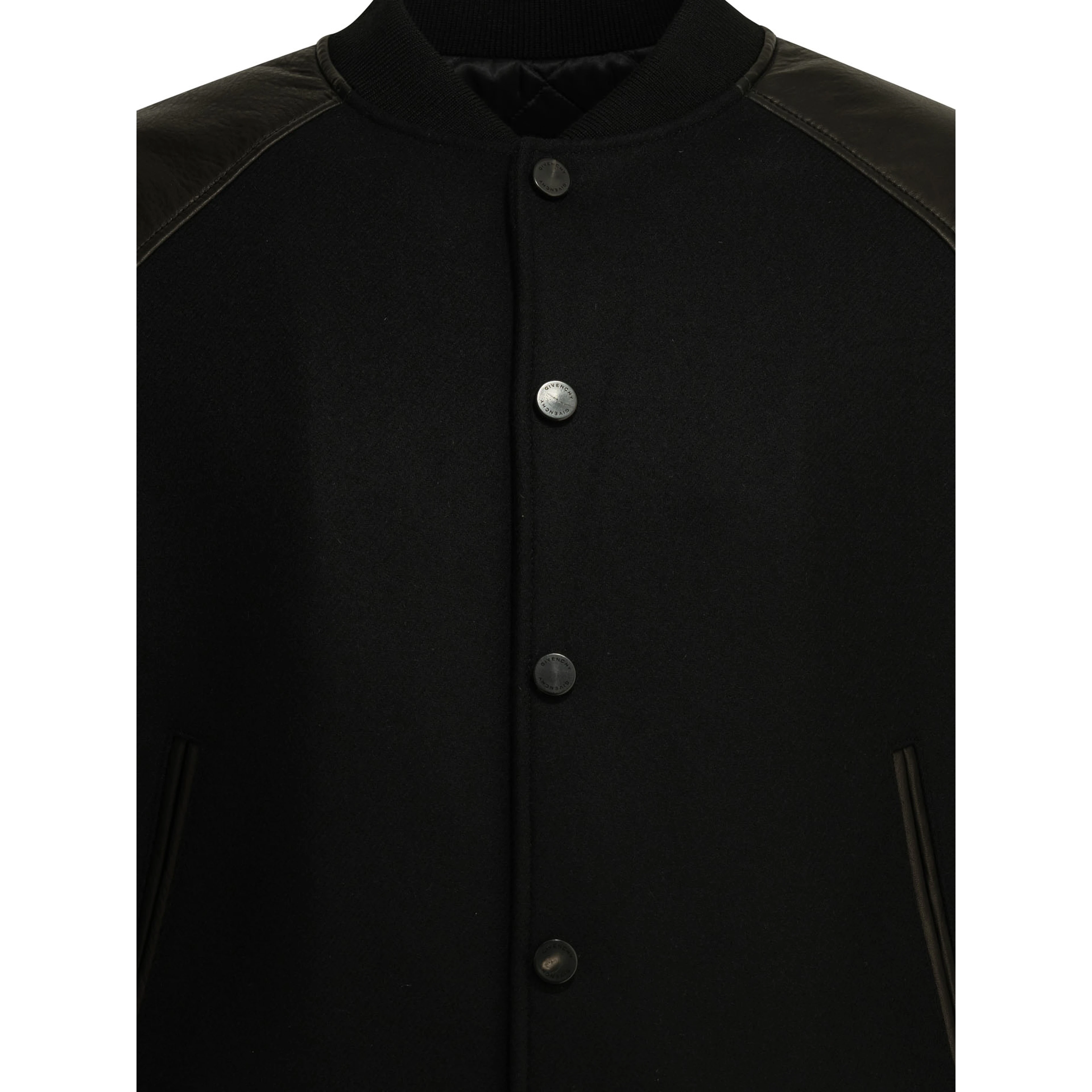 Wool bomber jacket with reverse logo