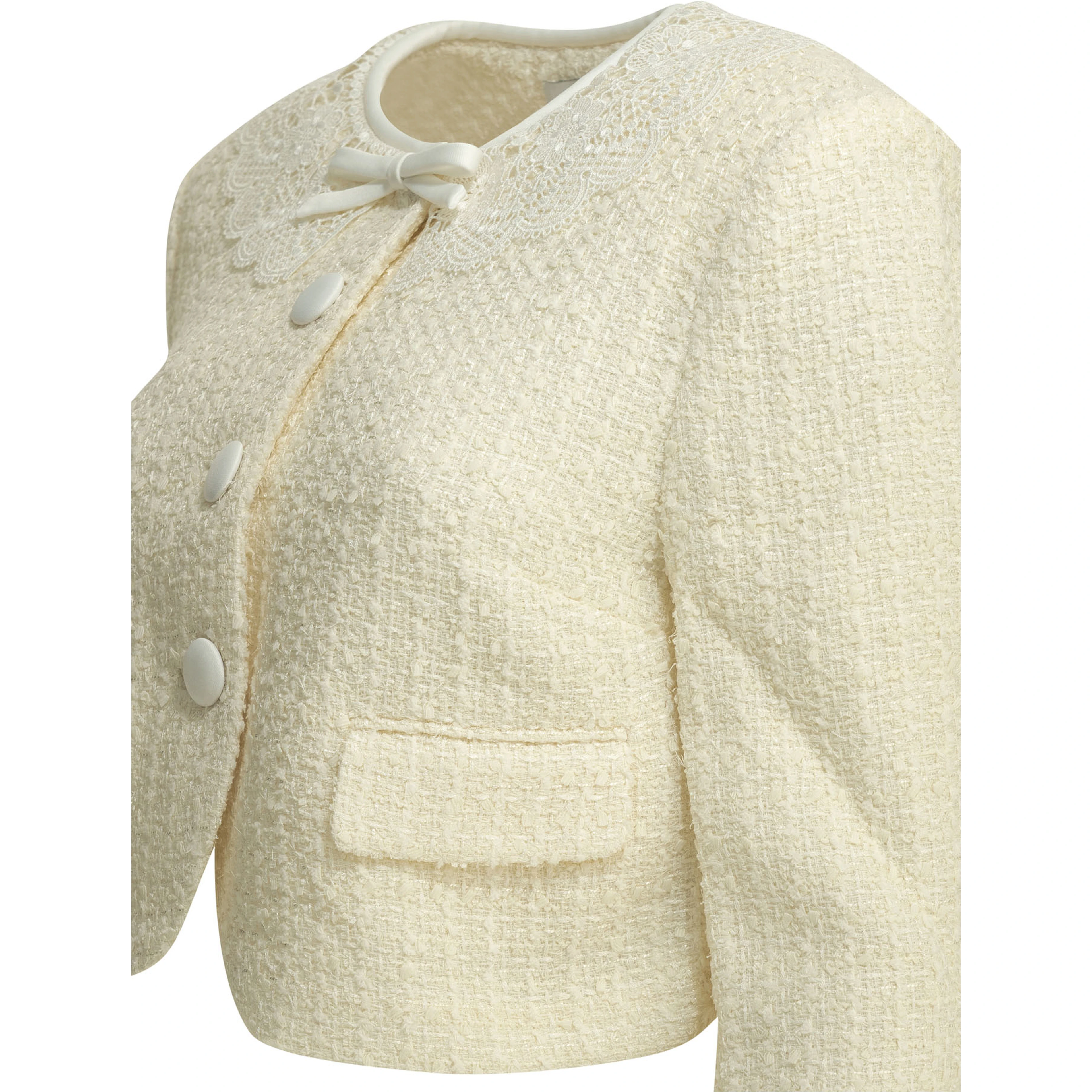 Bouclé blazer with lace details
