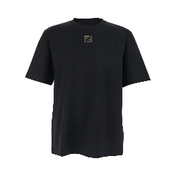 Black Crewneck T-Shirt with FF Embroidery on the Front in Cotton Man