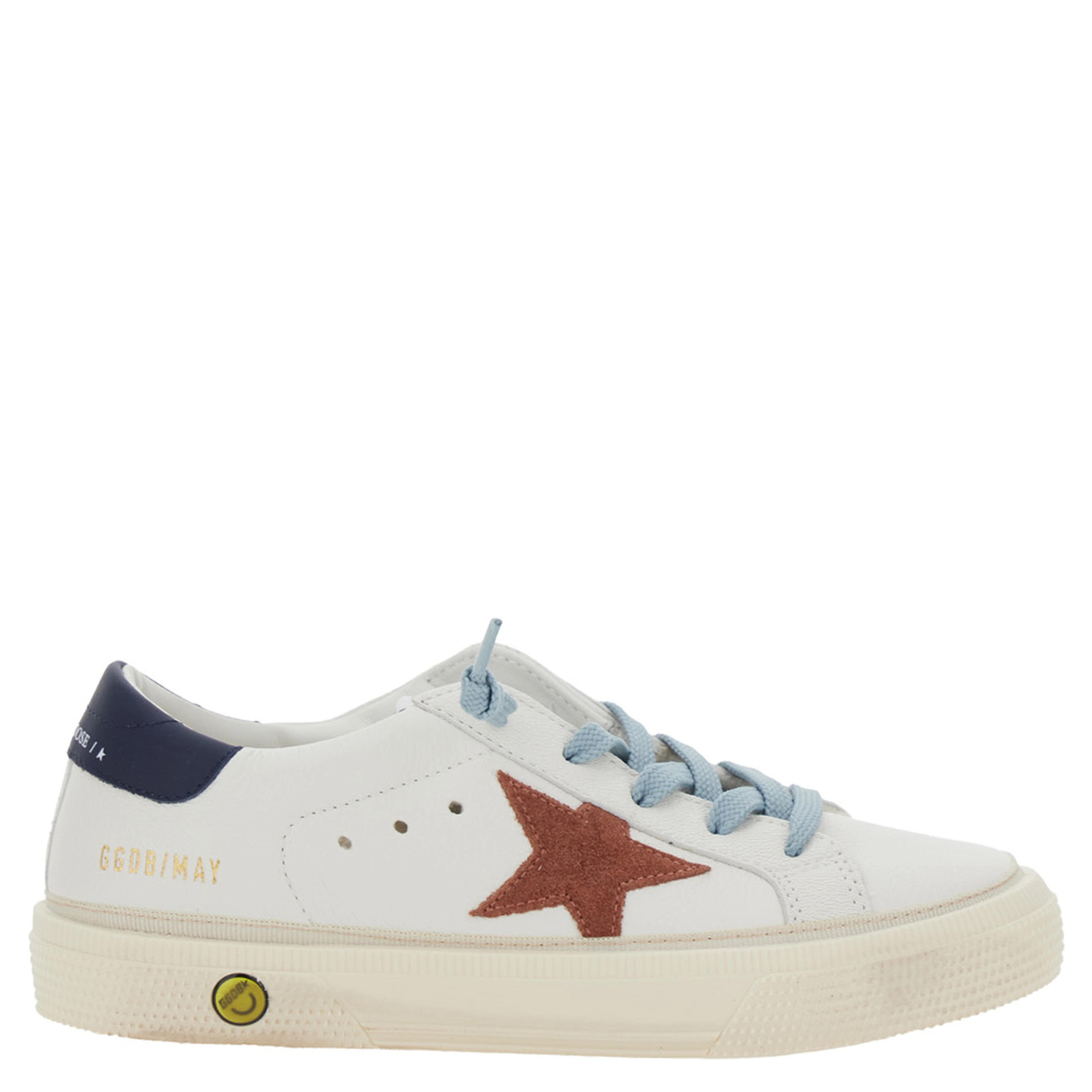 May Low Top White Sneaker with Star Patch on the Side and Logo Patch on the Tongue in Leather boy