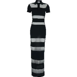 Black Long Dress with Logo Embroidery on the Front and All-Over Stripes in Cotton Blend Woman