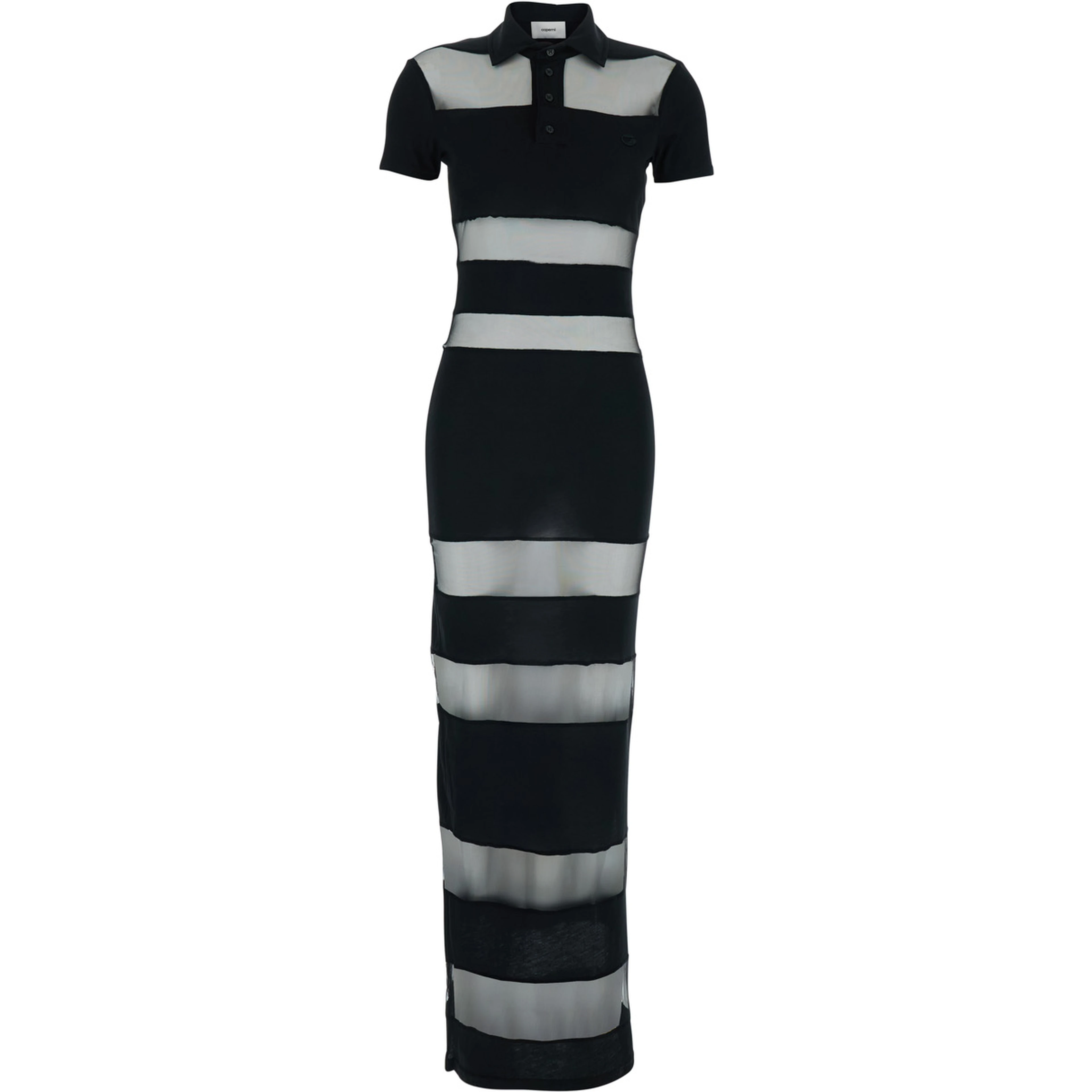 Black Long Dress with Logo Embroidery on the Front and All-Over Stripes in Cotton Blend Woman