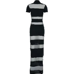 Black Long Dress with Logo Embroidery on the Front and All-Over Stripes in Cotton Blend Woman