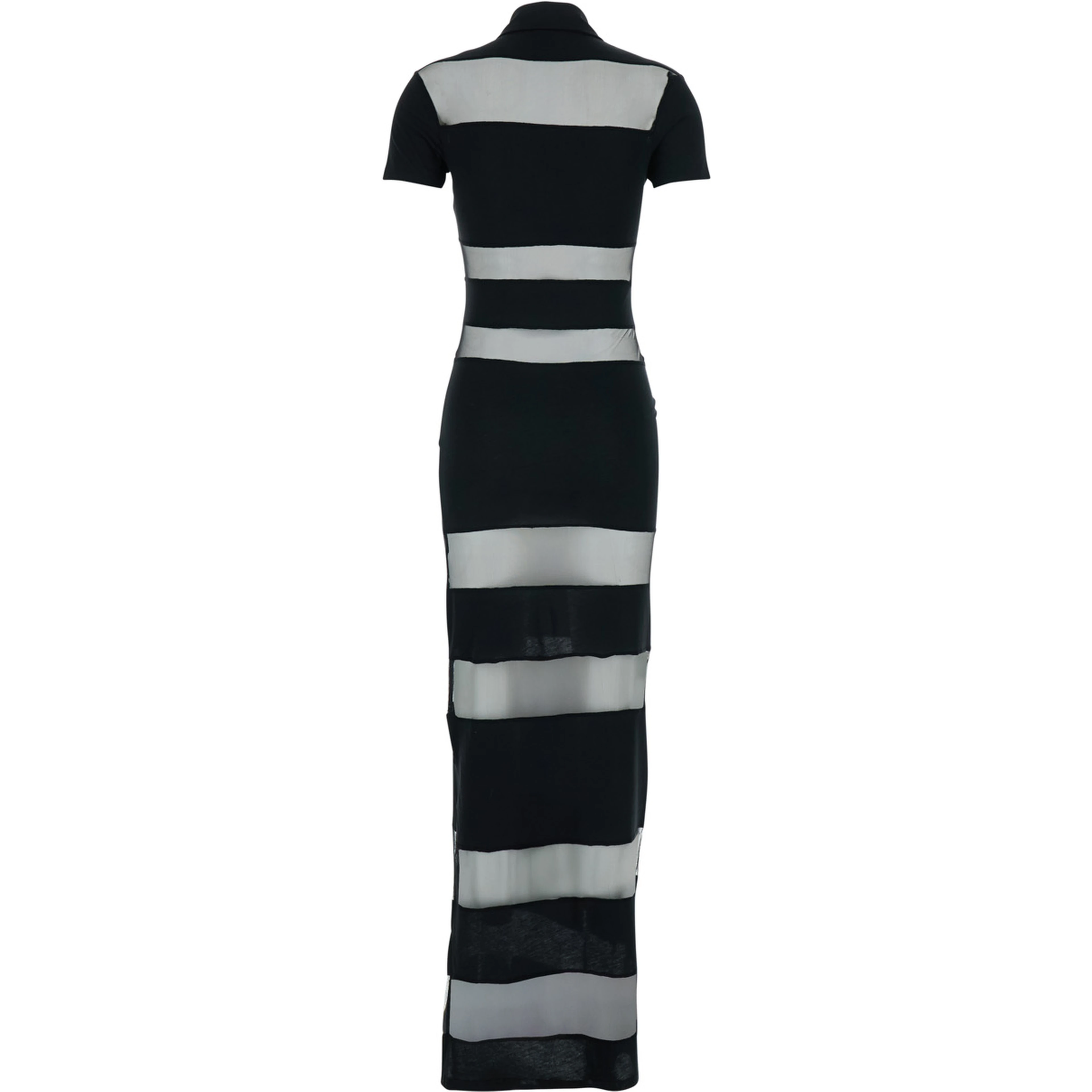 Black Long Dress with Logo Embroidery on the Front and All-Over Stripes in Cotton Blend Woman