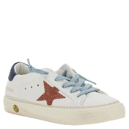 May Low Top White Sneaker with Star Patch on the Side and Logo Patch on the Tongue in Leather boy