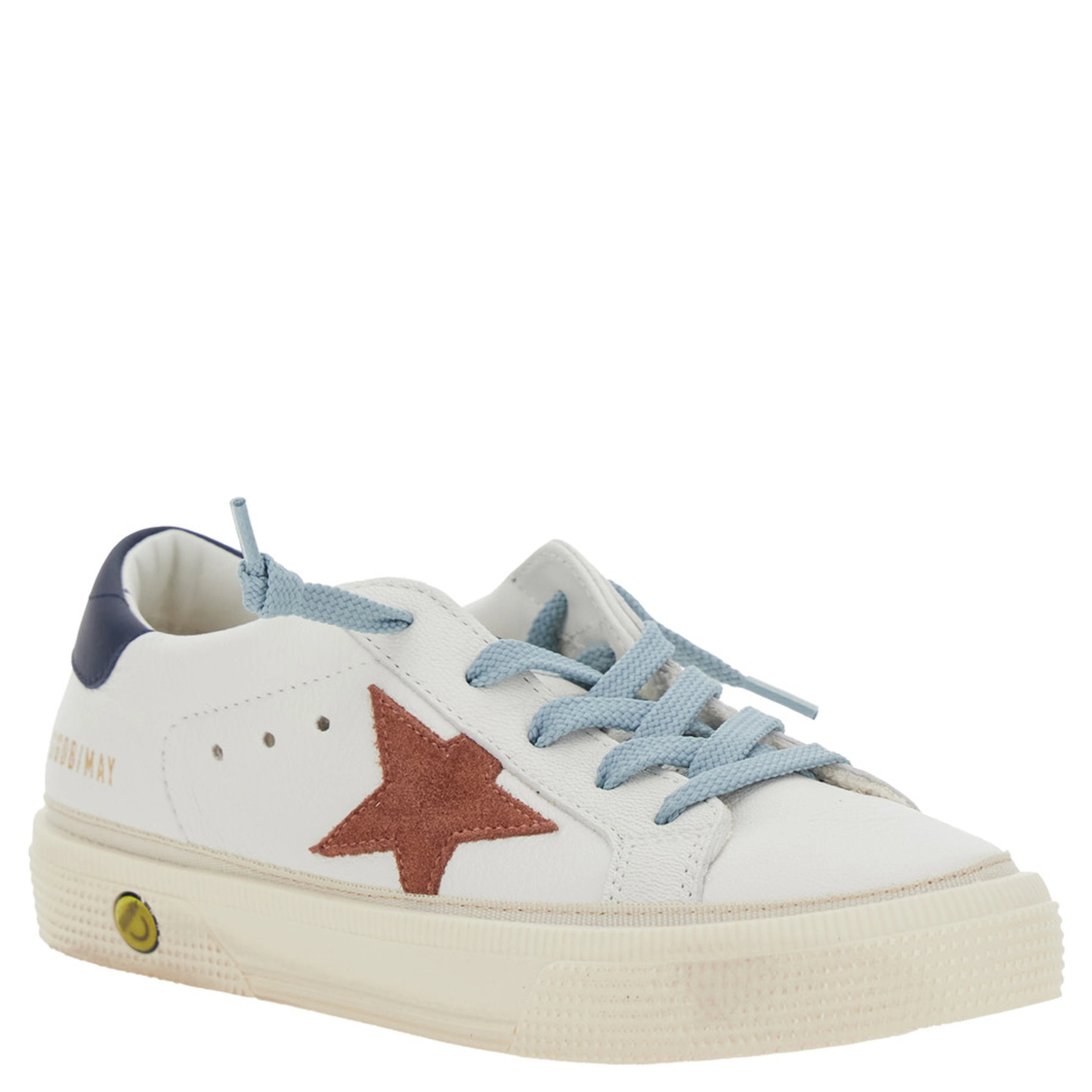 May Low Top White Sneaker with Star Patch on the Side and Logo Patch on the Tongue in Leather boy