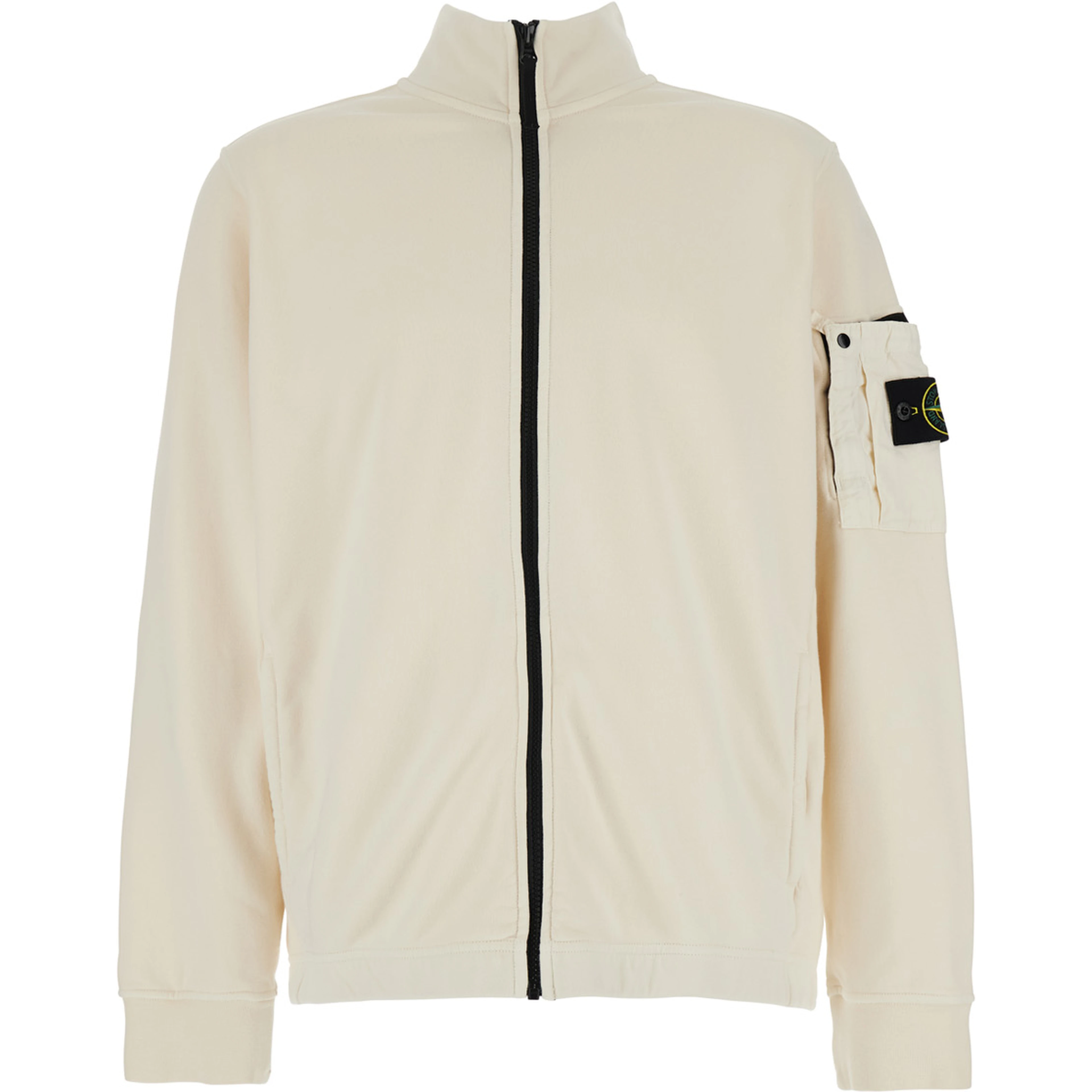 White High Neck Sweatshirt with Applied Pocket on Sleeve and Logo Patch on Sleeve in Cotton for Men