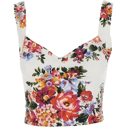 Multicolor Floral Print V-Neck Bustier Top in Cotton for Women
