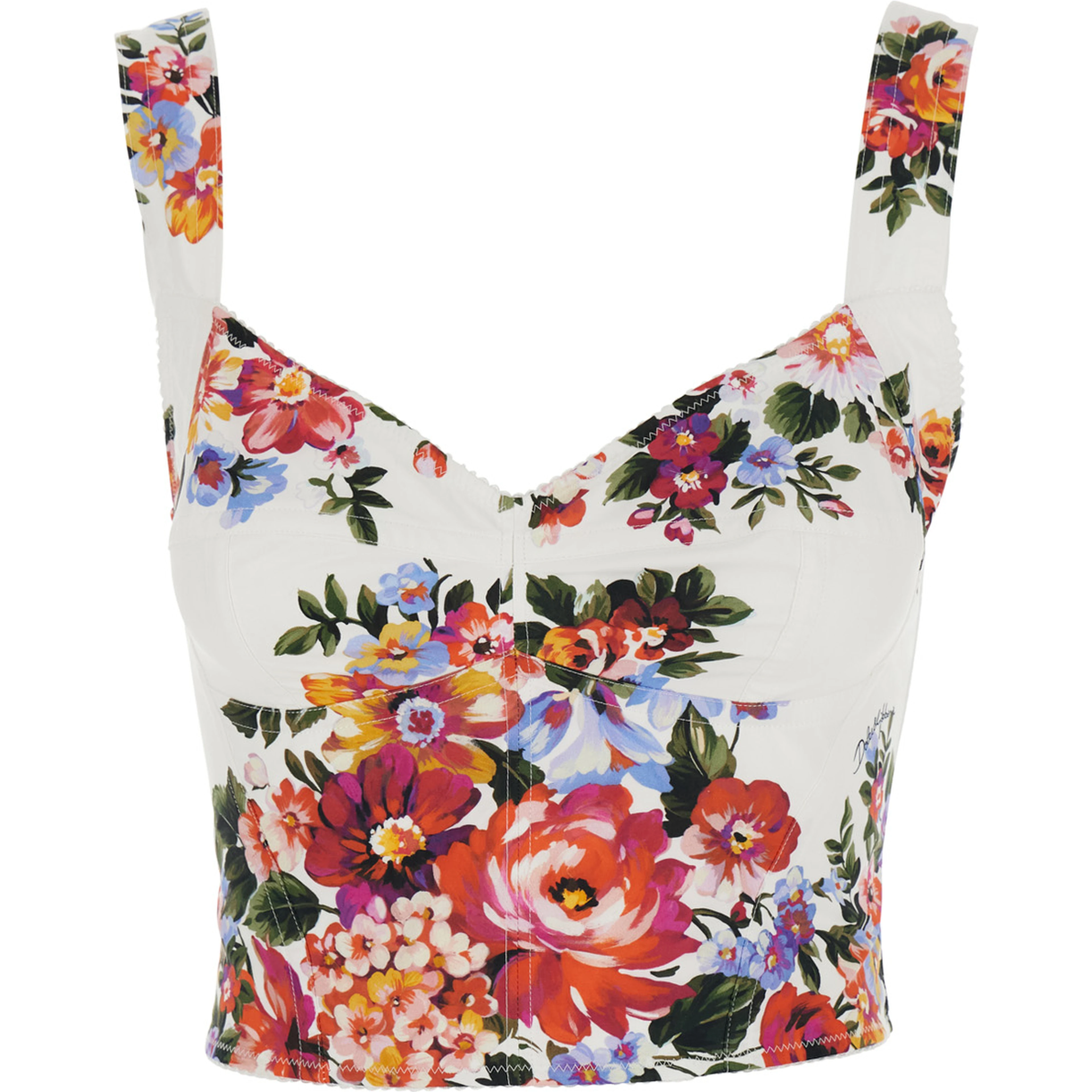 Multicolor Floral Print V-Neck Bustier Top in Cotton for Women