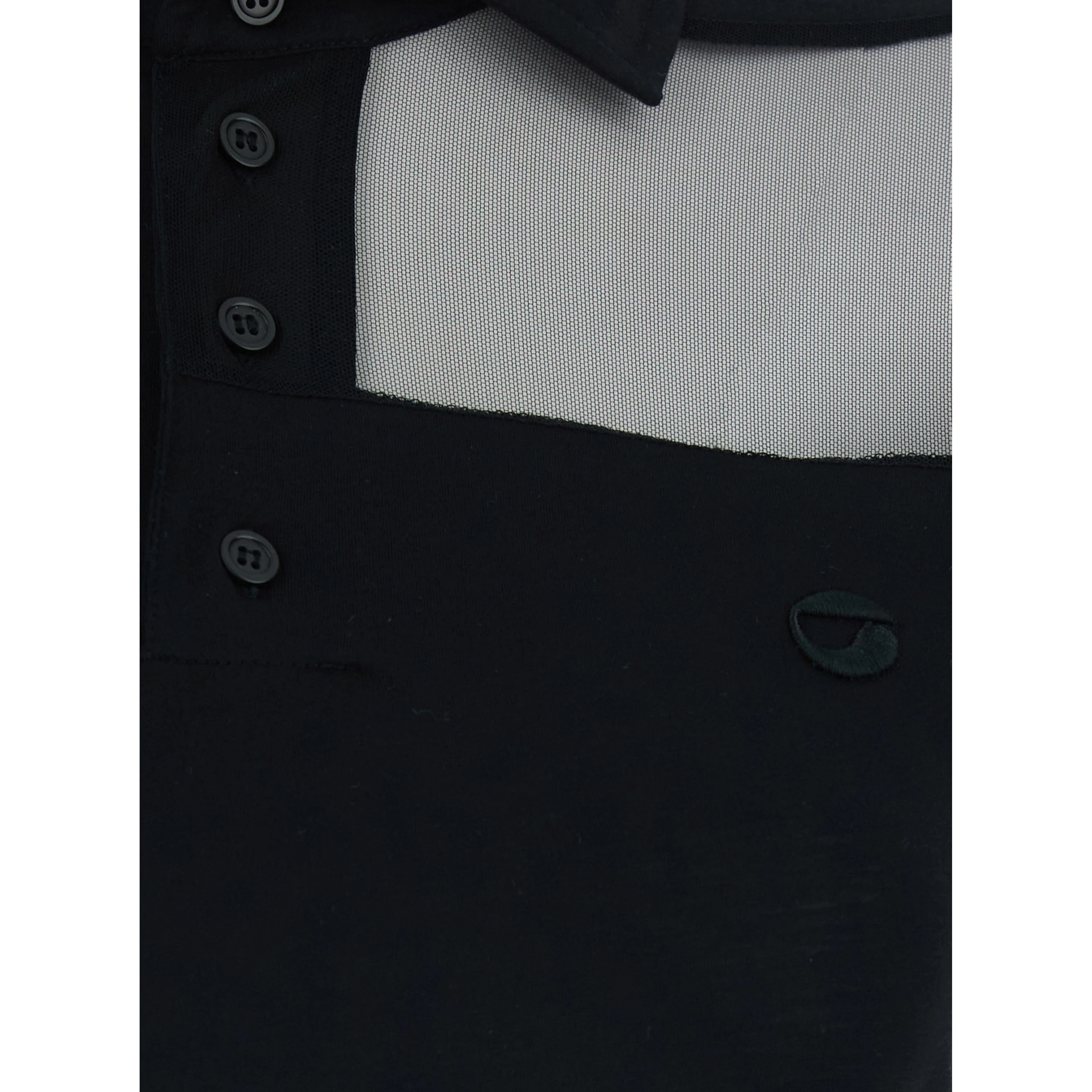 Black Long Dress with Logo Embroidery on the Front and All-Over Stripes in Cotton Blend Woman