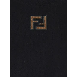 Black Crewneck T-Shirt with FF Embroidery on the Front in Cotton Man