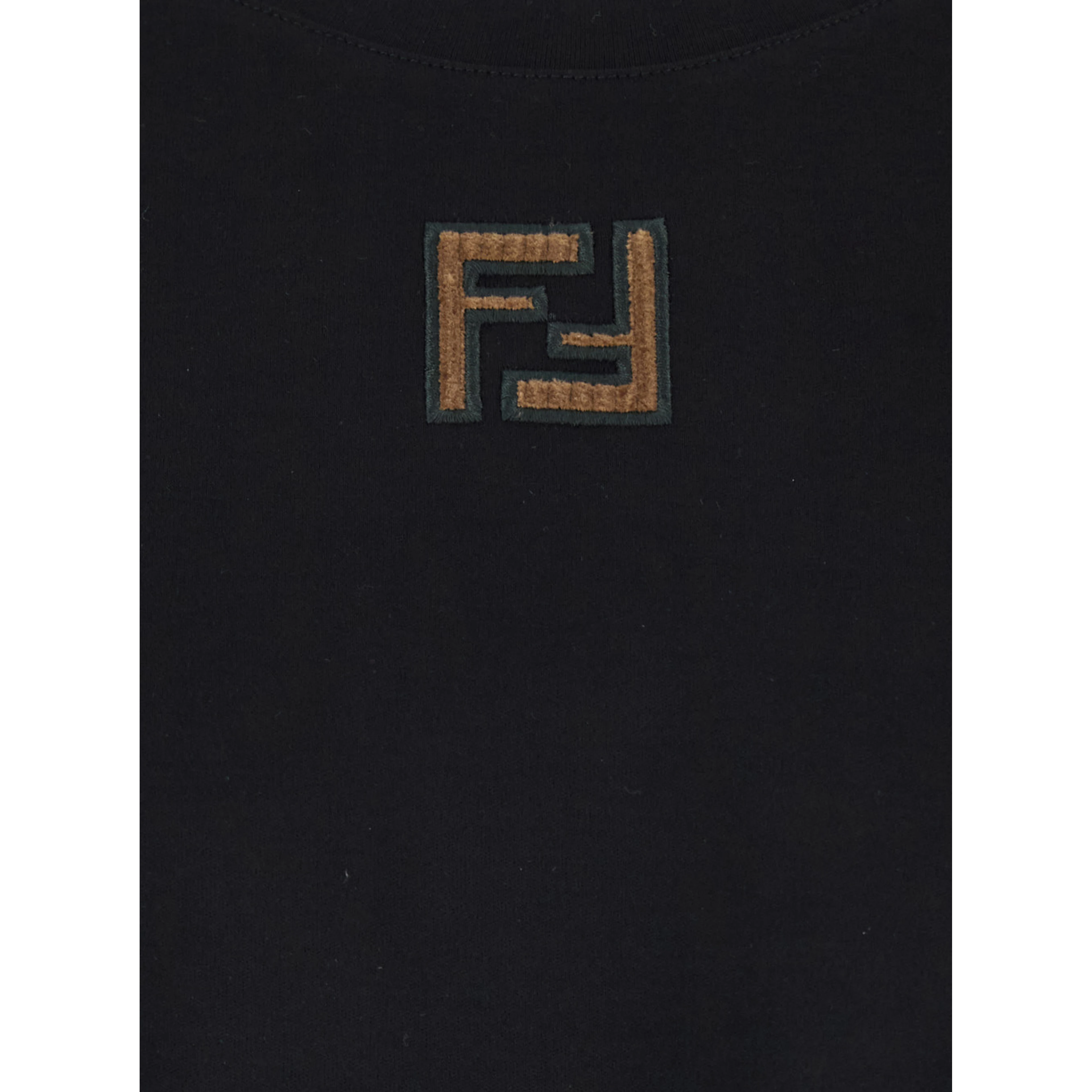 Black Crewneck T-Shirt with FF Embroidery on the Front in Cotton Man