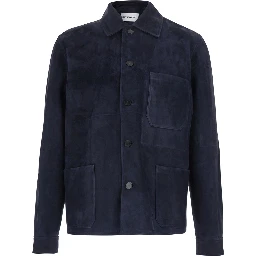 Blue Jacket with Classic Collar and Suede Front Pockets for Men