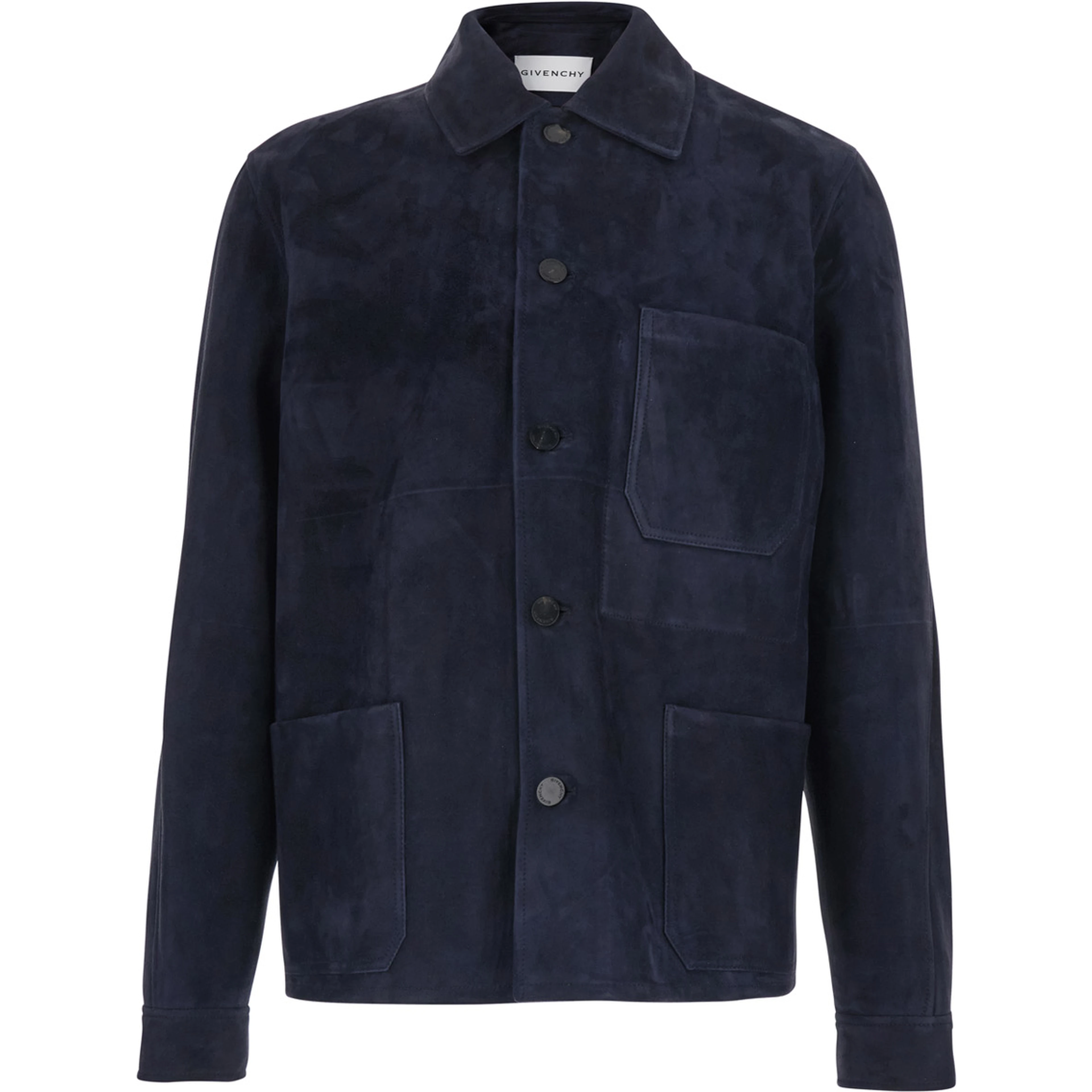 Blue Jacket with Classic Collar and Suede Front Pockets for Men