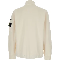 White High Neck Sweatshirt with Applied Pocket on Sleeve and Logo Patch on Sleeve in Cotton for Men