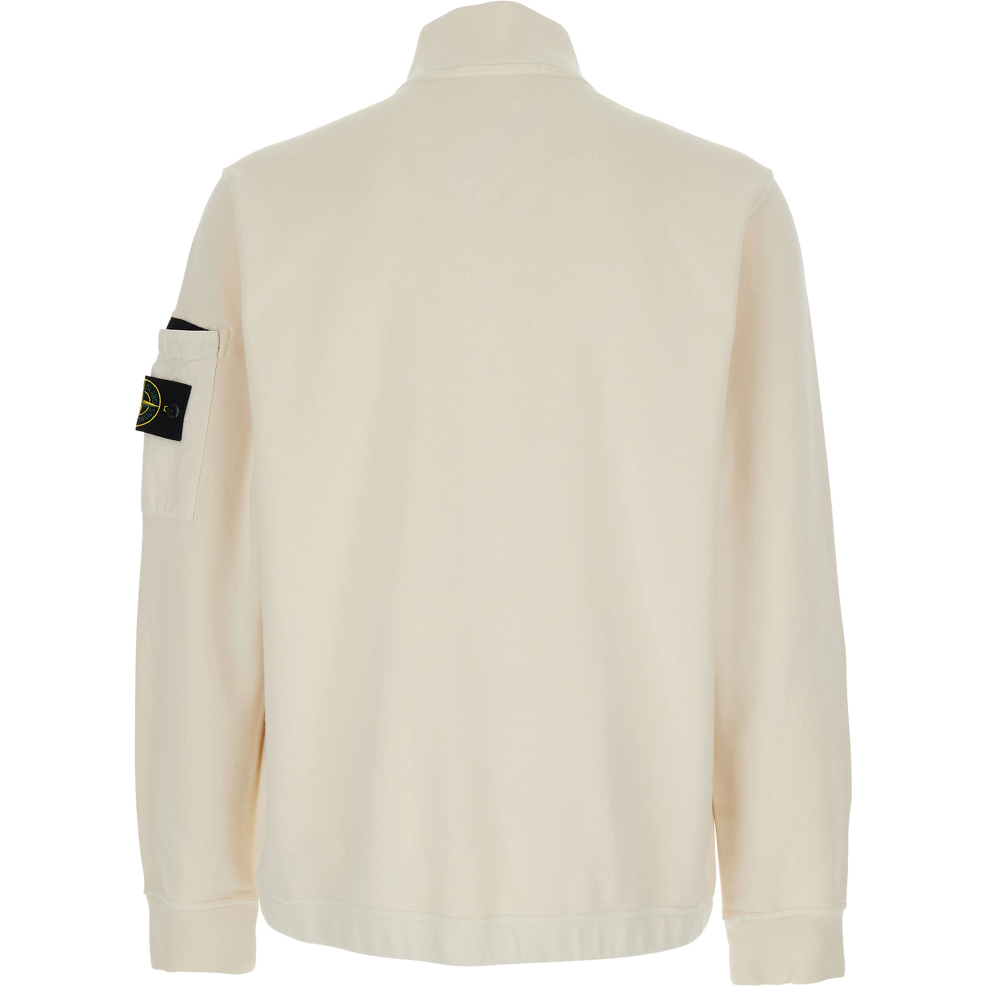 White High Neck Sweatshirt with Applied Pocket on Sleeve and Logo Patch on Sleeve in Cotton for Men