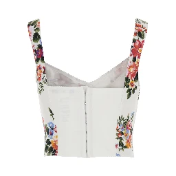 Multicolor Floral Print V-Neck Bustier Top in Cotton for Women