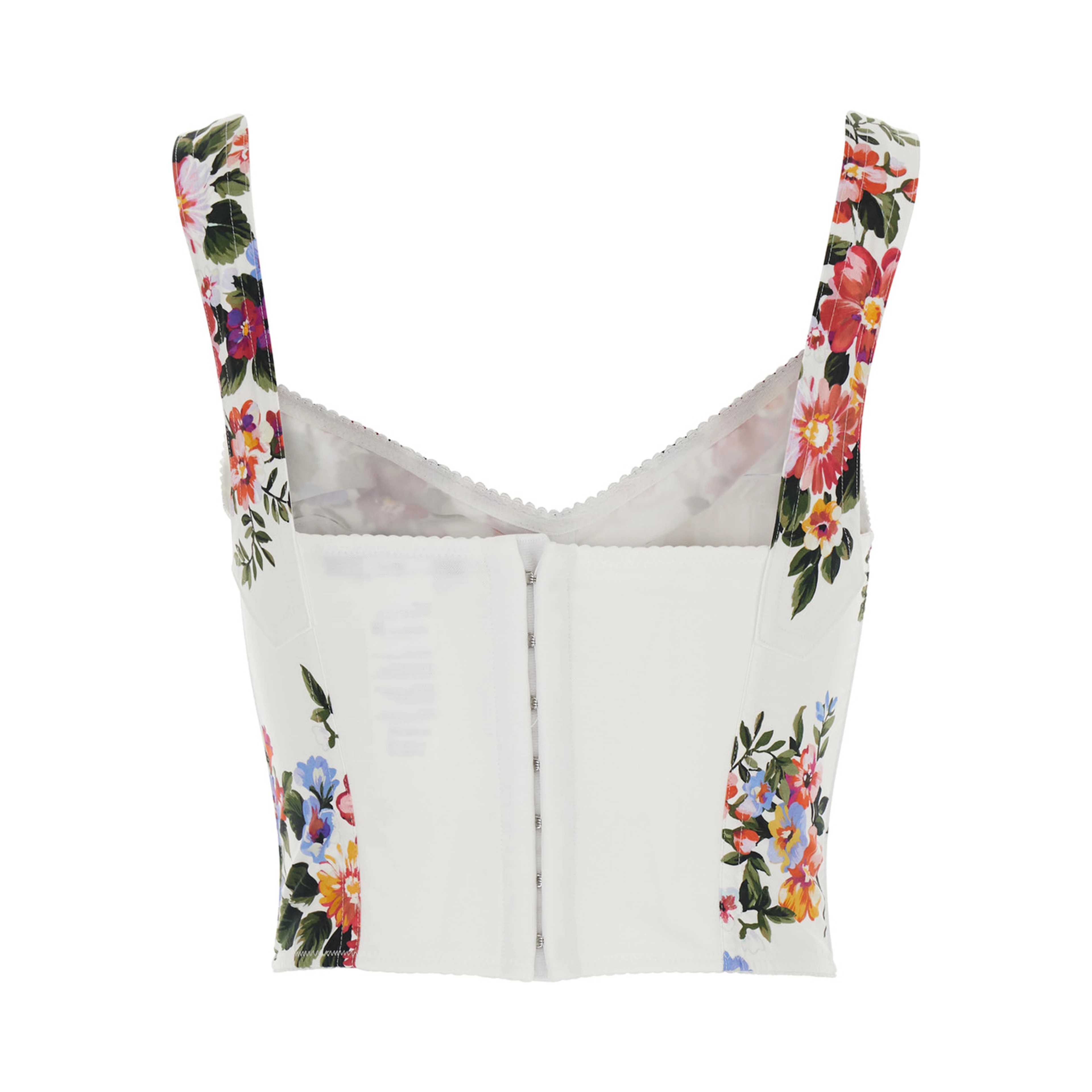 Multicolor Floral Print V-Neck Bustier Top in Cotton for Women