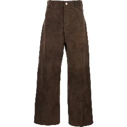 Fulmine Brown Pants with Logo Patch on the Rear in Suede Woman