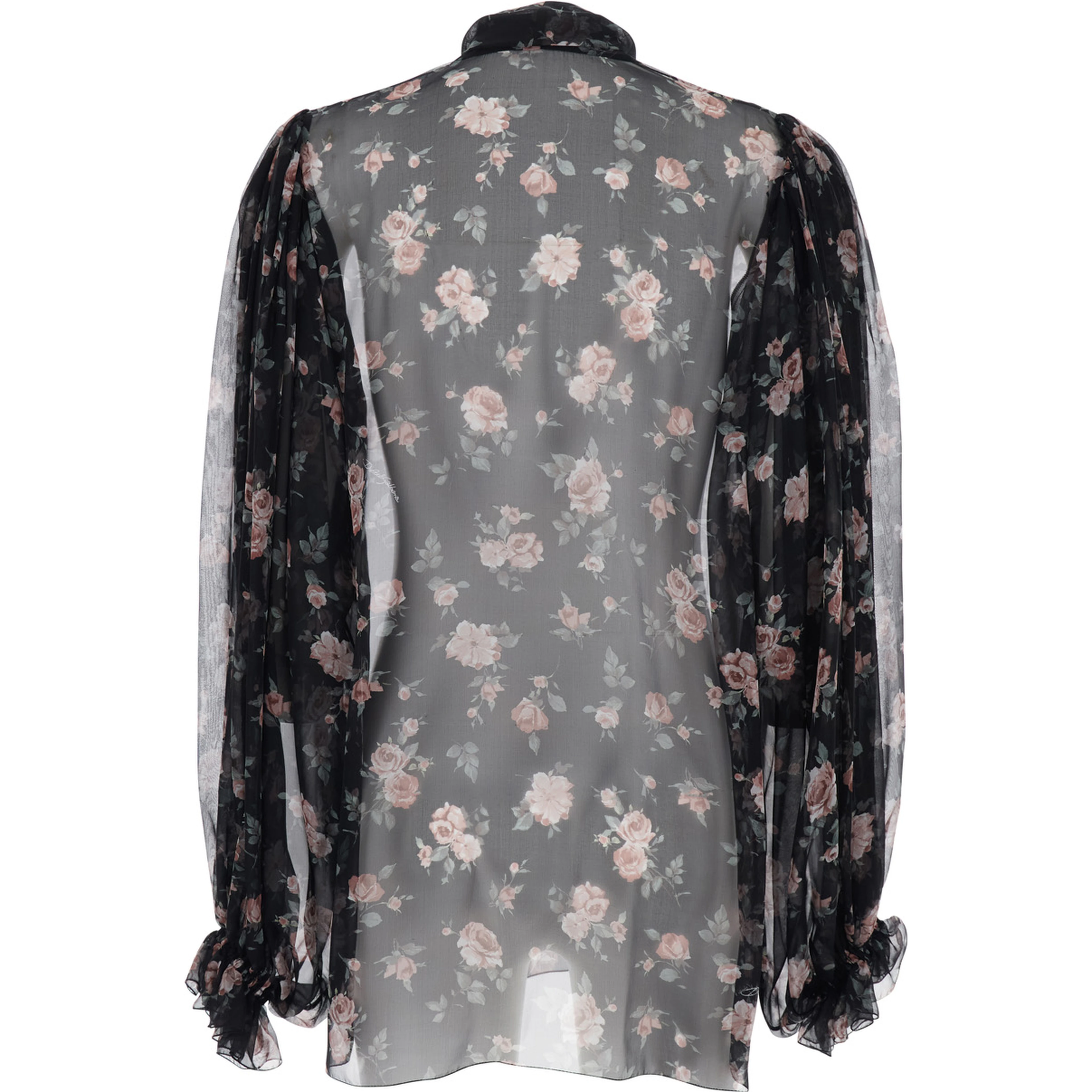 Black Floral Print Blouse with Front Knot in Chiffon for Women