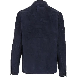 Blue Jacket with Classic Collar and Suede Front Pockets for Men