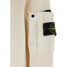 White High Neck Sweatshirt with Applied Pocket on Sleeve and Logo Patch on Sleeve in Cotton for Men