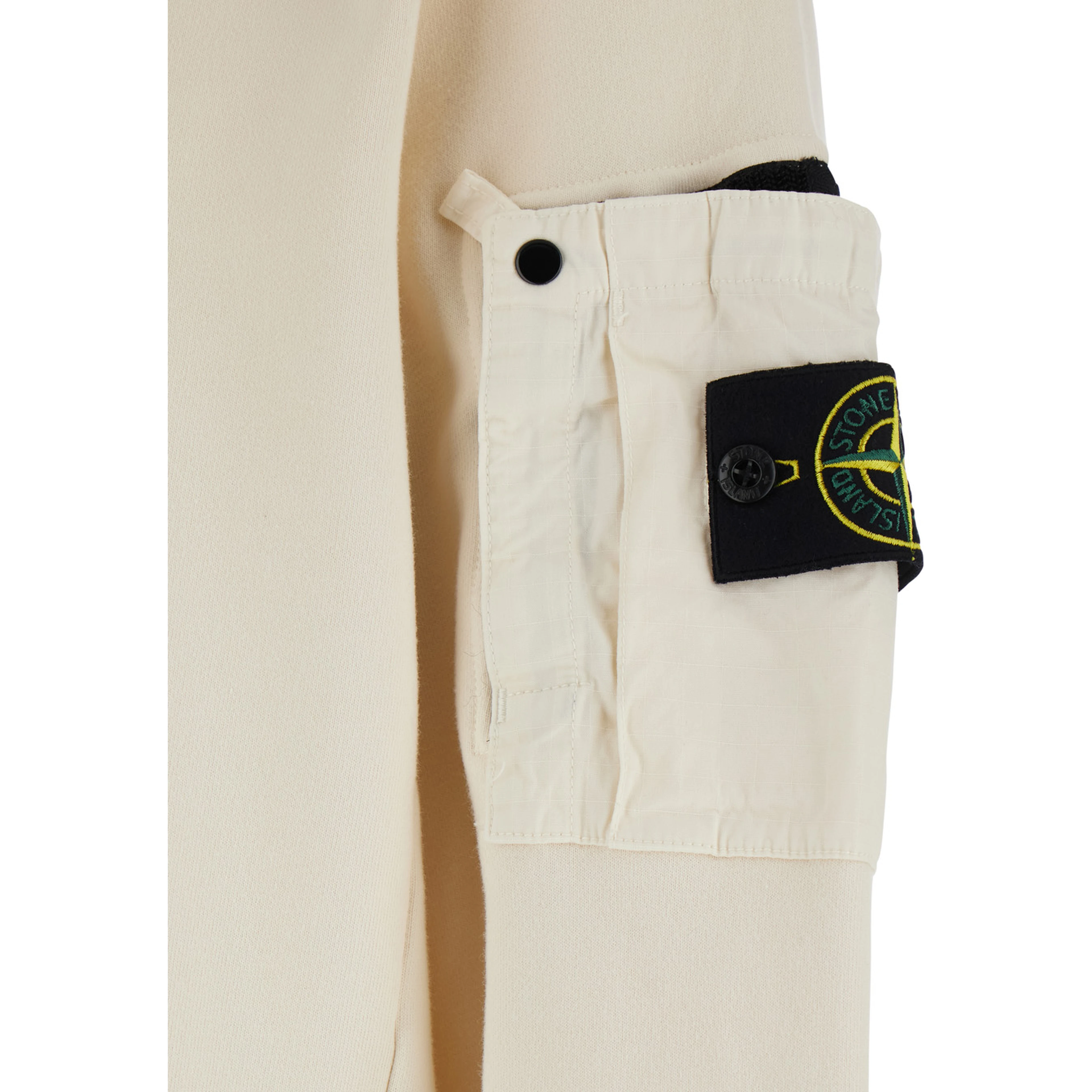 White High Neck Sweatshirt with Applied Pocket on Sleeve and Logo Patch on Sleeve in Cotton for Men