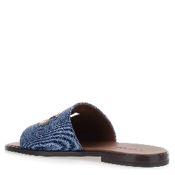 Brown Sandals with Cut-Out Logo and Denim Strap in Leather for Men