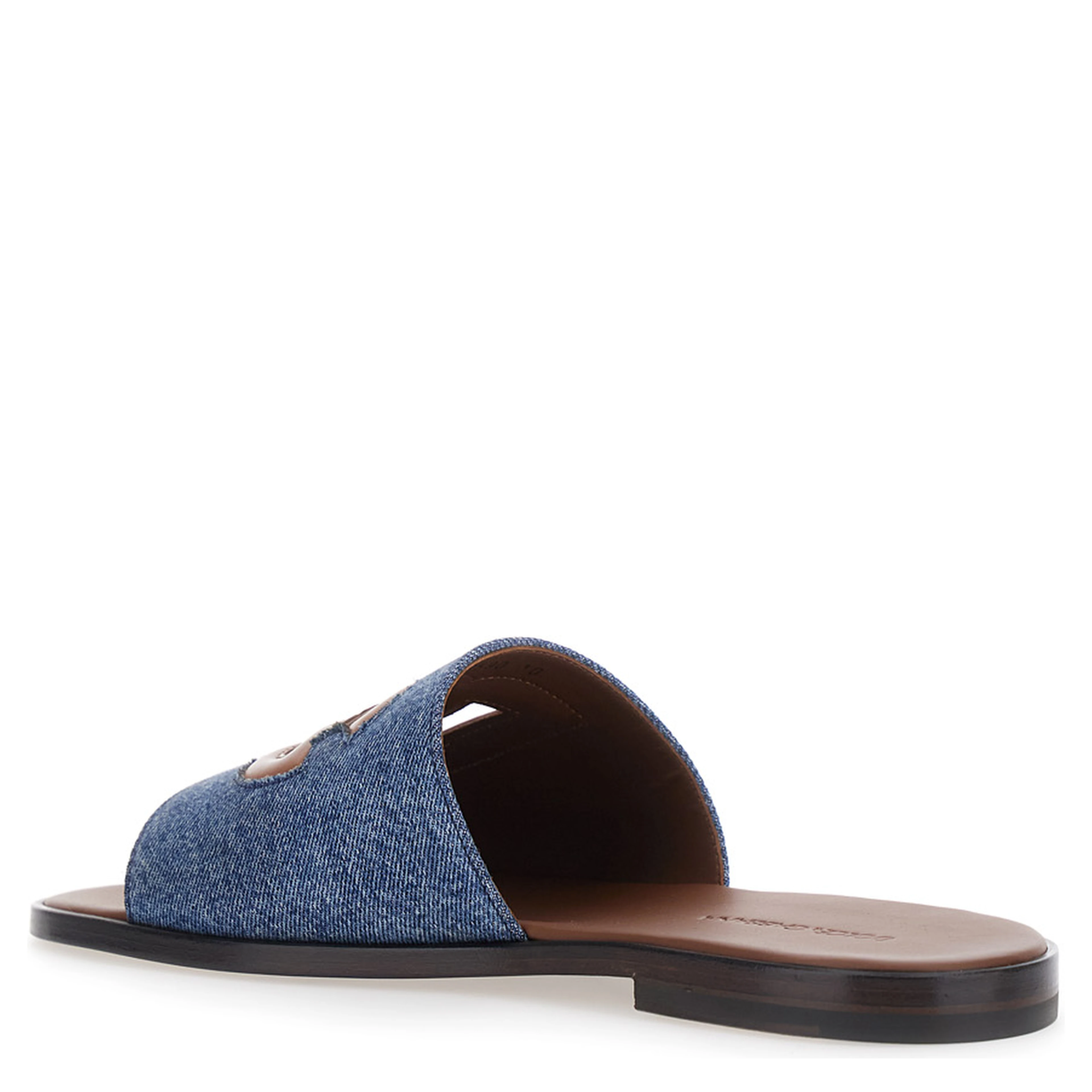 Brown Sandals with Cut-Out Logo and Denim Strap in Leather for Men