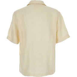 Beige Shirt with Logo Print on the Front in Linen Man