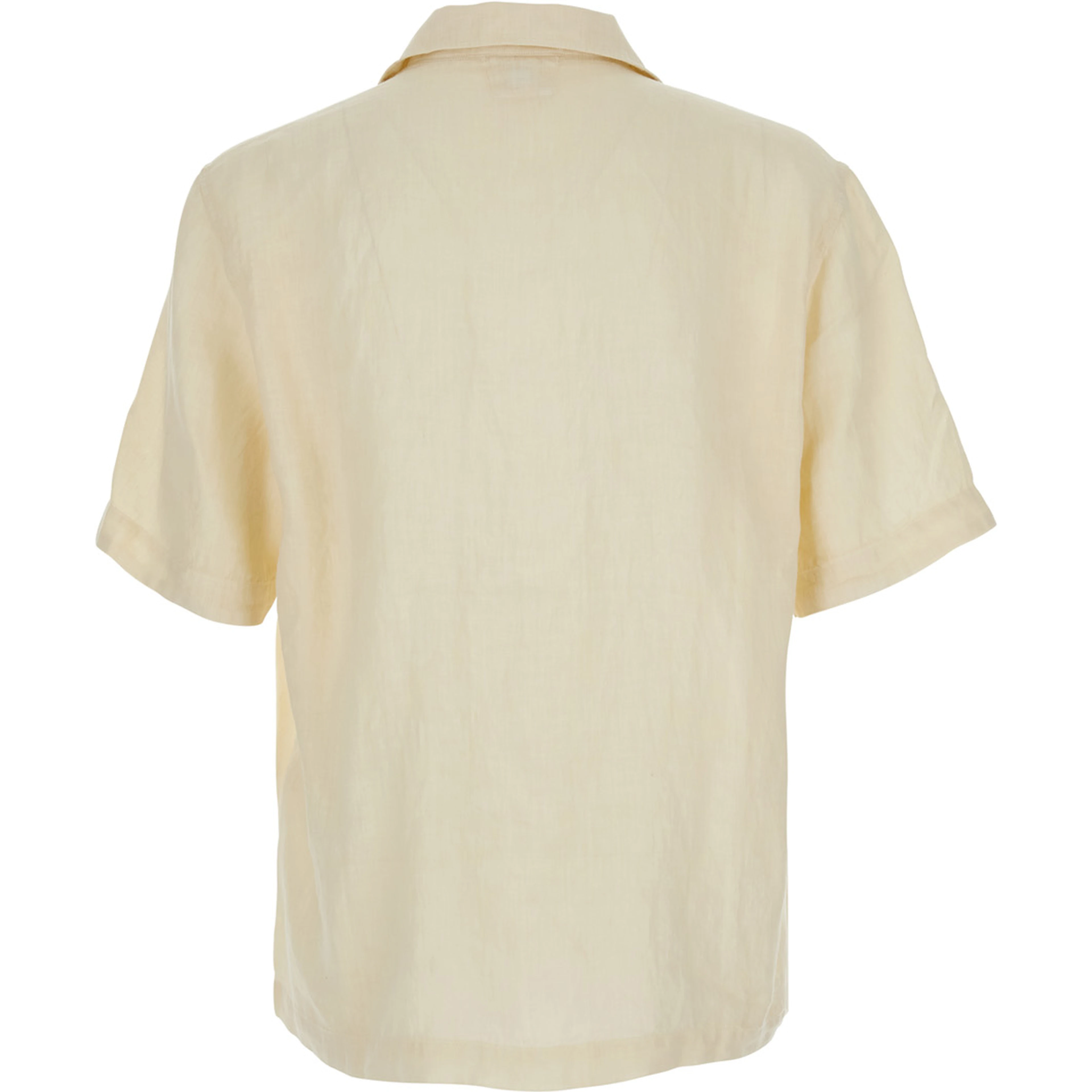 Beige Shirt with Logo Print on the Front in Linen Man