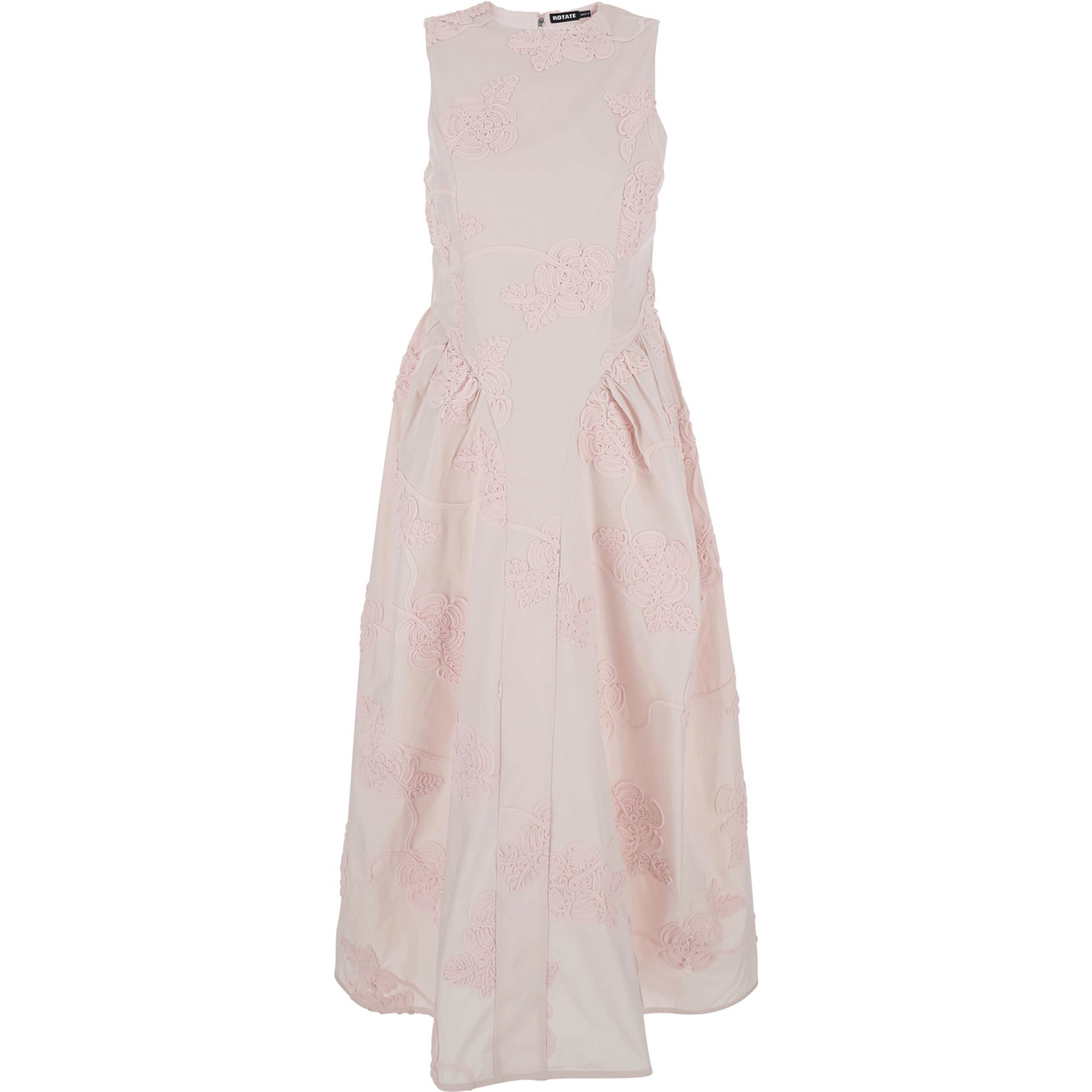 Long Dress Sleeveless with Round Neck and All-Over Floral Embroidery in Stretch Tech Fabric Pink Women
