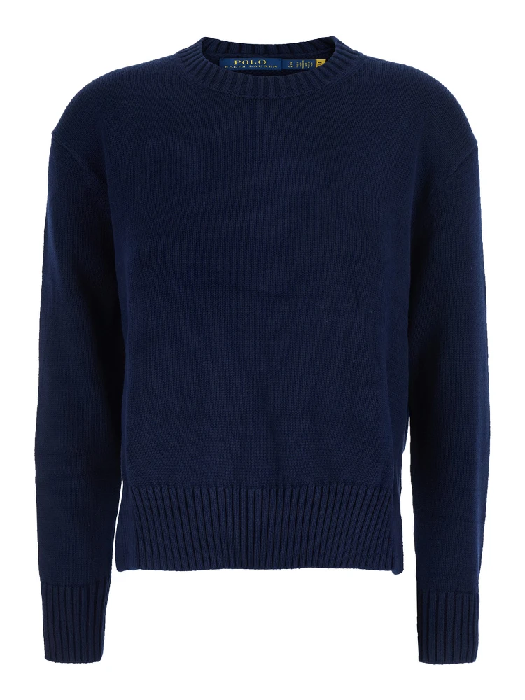 CN PO-LONG SLEEVE-PULLOVER Blue Sweater with Round Neck and Long Sleeves for Men