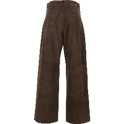 Fulmine Brown Pants with Logo Patch on the Rear in Suede Woman