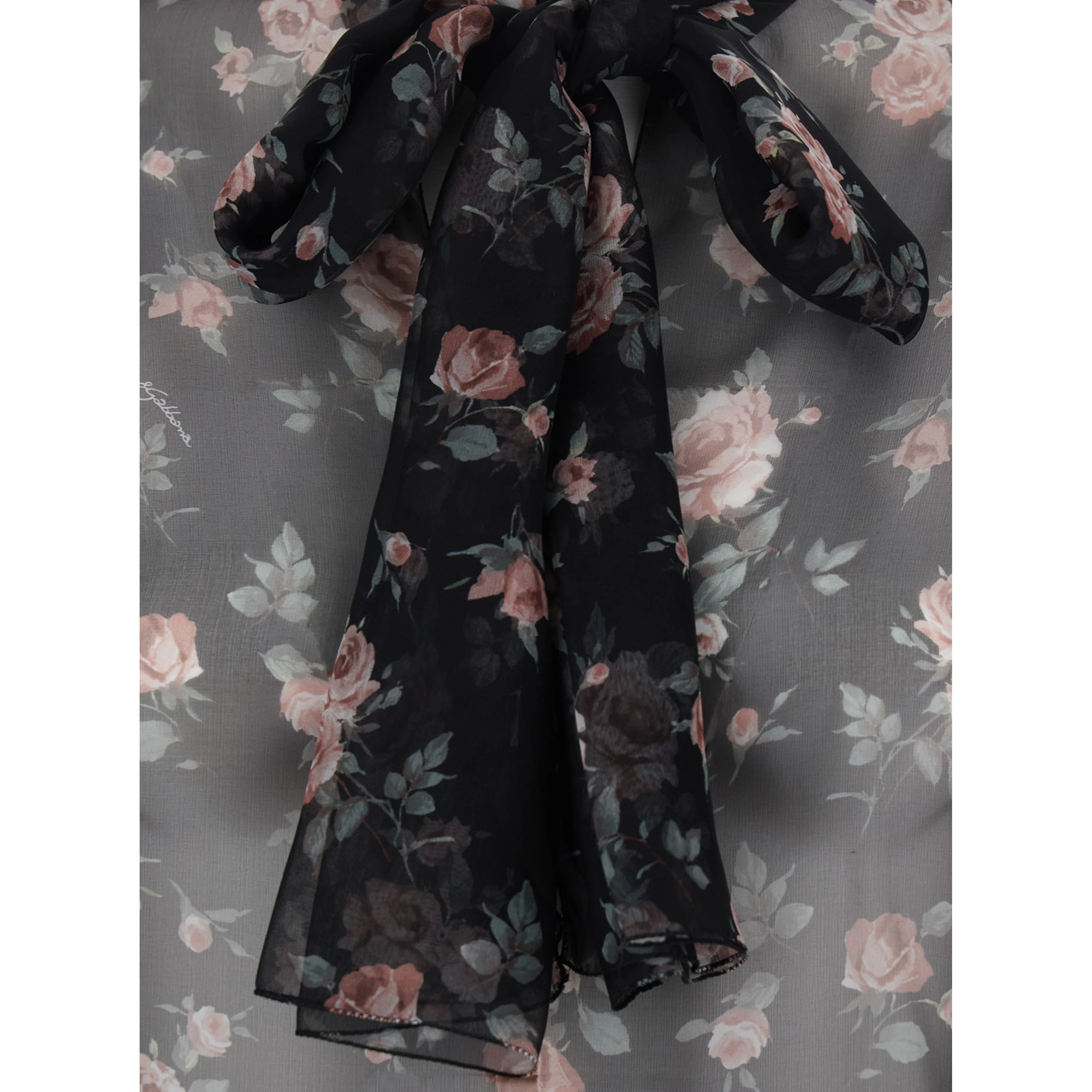 Black Floral Print Blouse with Front Knot in Chiffon for Women