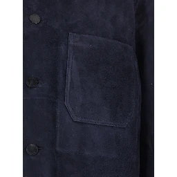 Blue Jacket with Classic Collar and Suede Front Pockets for Men