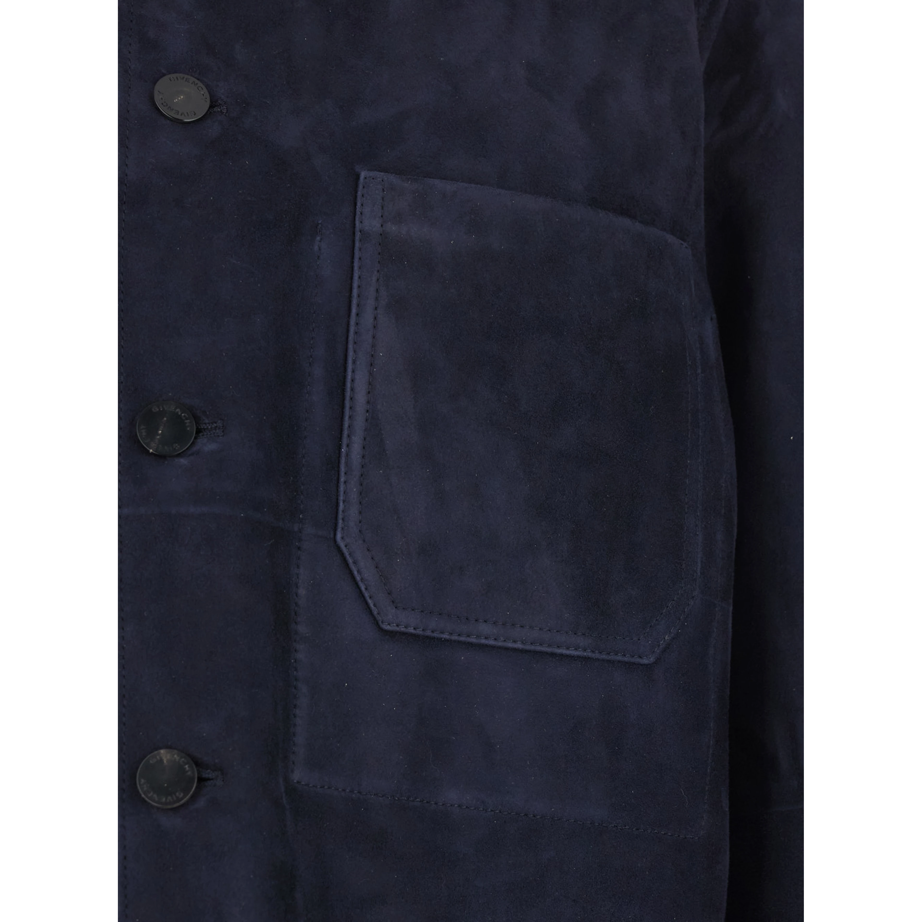 Blue Jacket with Classic Collar and Suede Front Pockets for Men