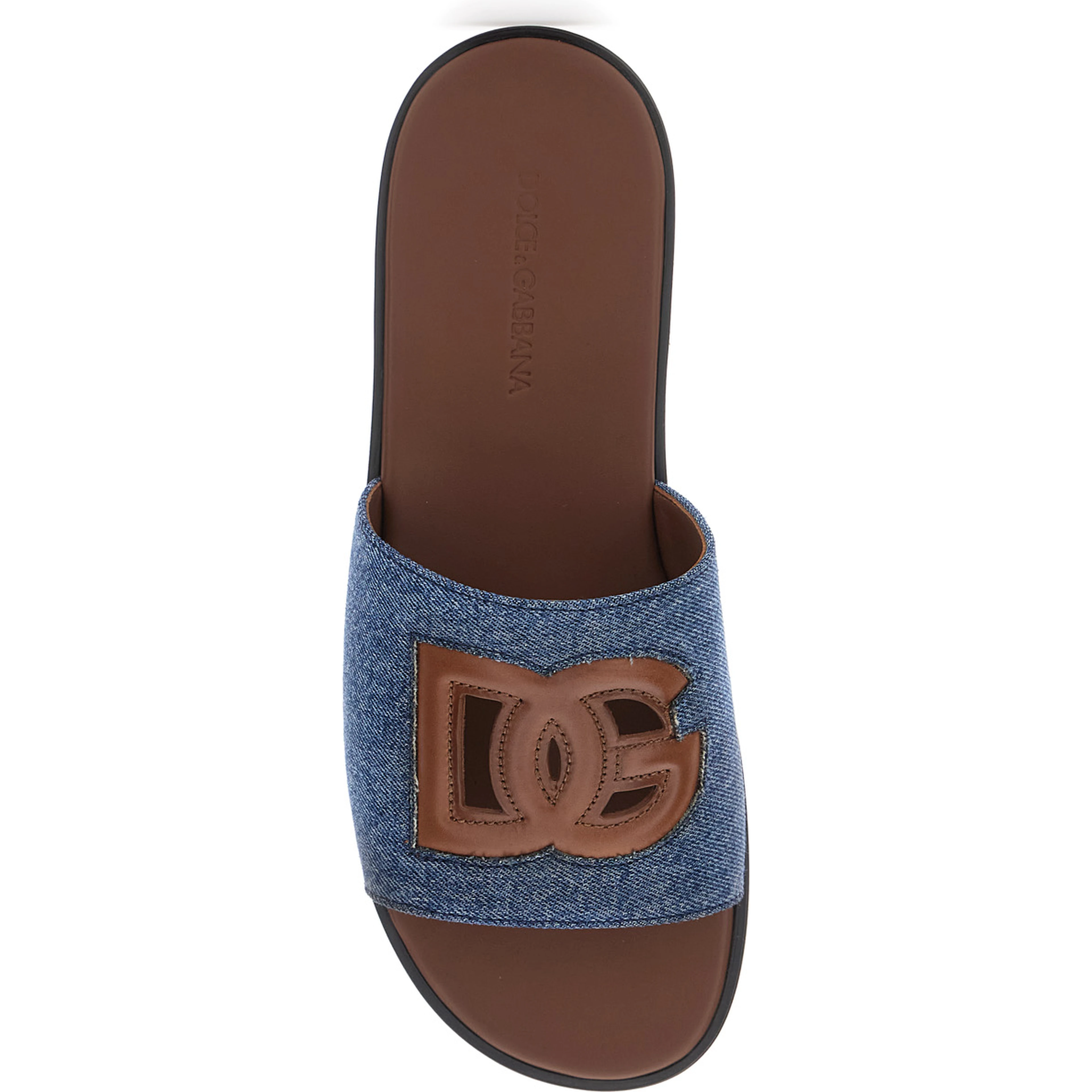 Brown Sandals with Cut-Out Logo and Denim Strap in Leather for Men