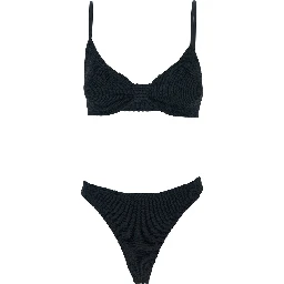 Alicia Black Bikini with Thin Fixed Straps and Front Knot in Tech Fabric for Women