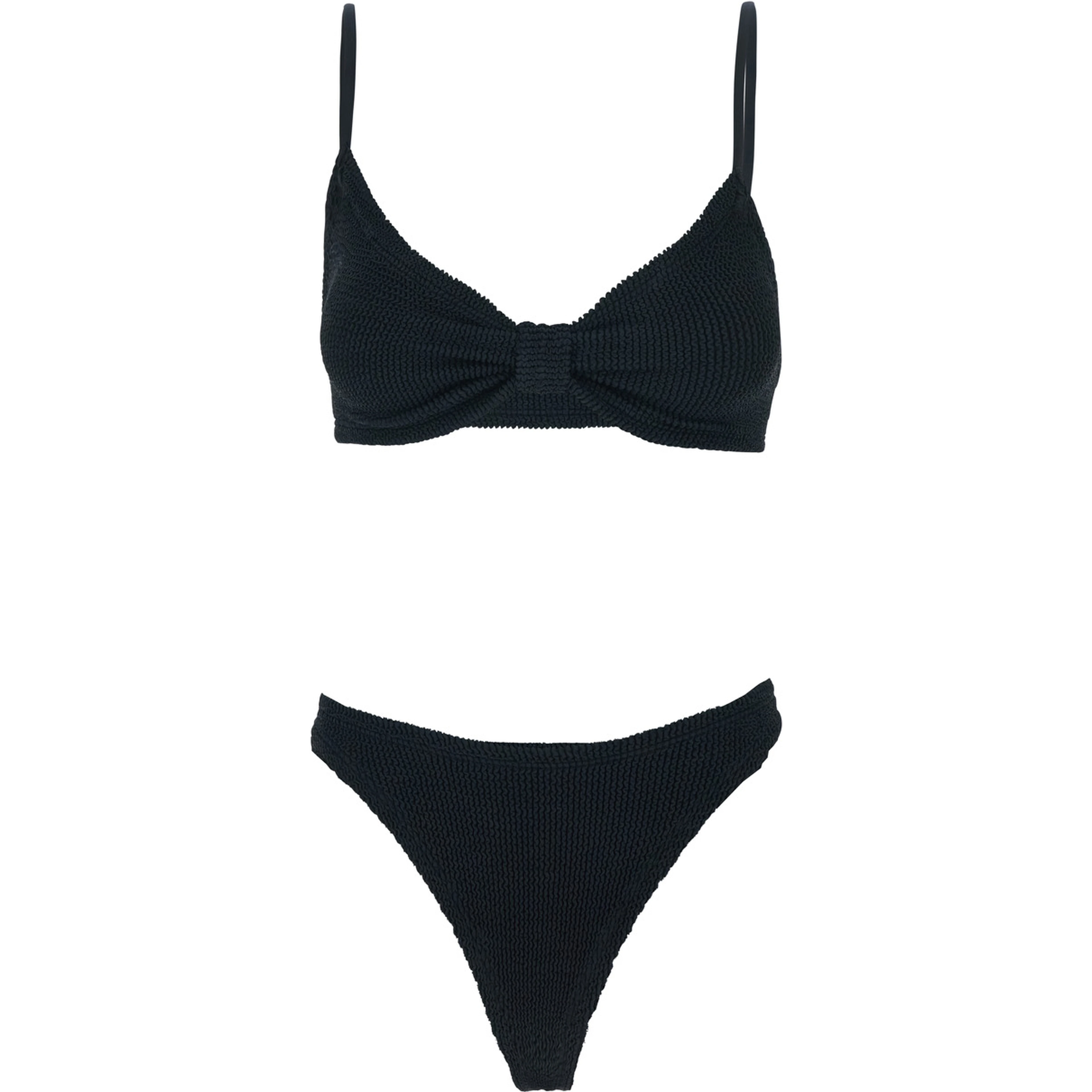 Alicia Black Bikini with Thin Fixed Straps and Front Knot in Tech Fabric for Women