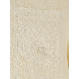 Beige Shirt with Logo Print on the Front in Linen Man