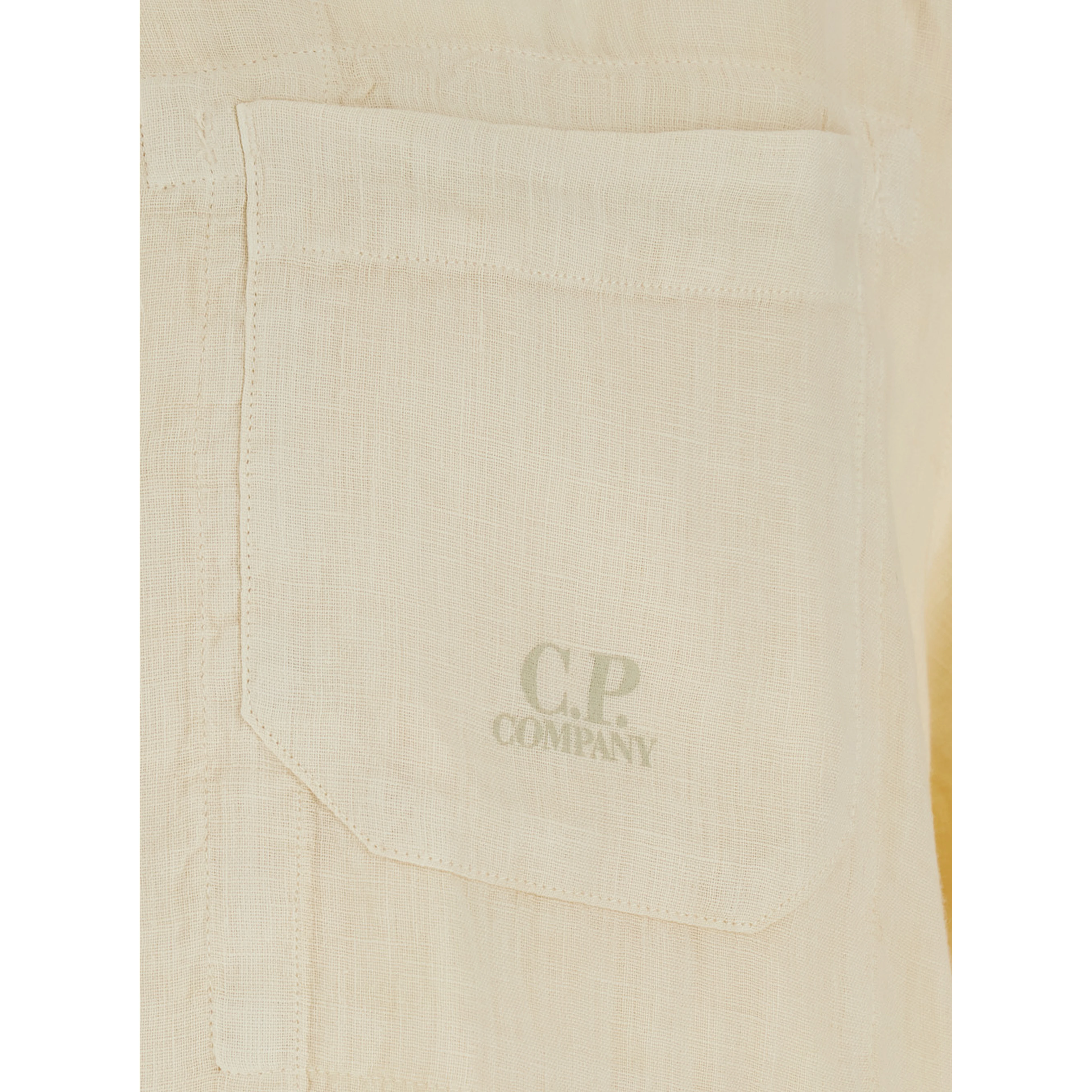 Beige Shirt with Logo Print on the Front in Linen Man