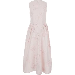 Long Dress Sleeveless with Round Neck and All-Over Floral Embroidery in Stretch Tech Fabric Pink Women
