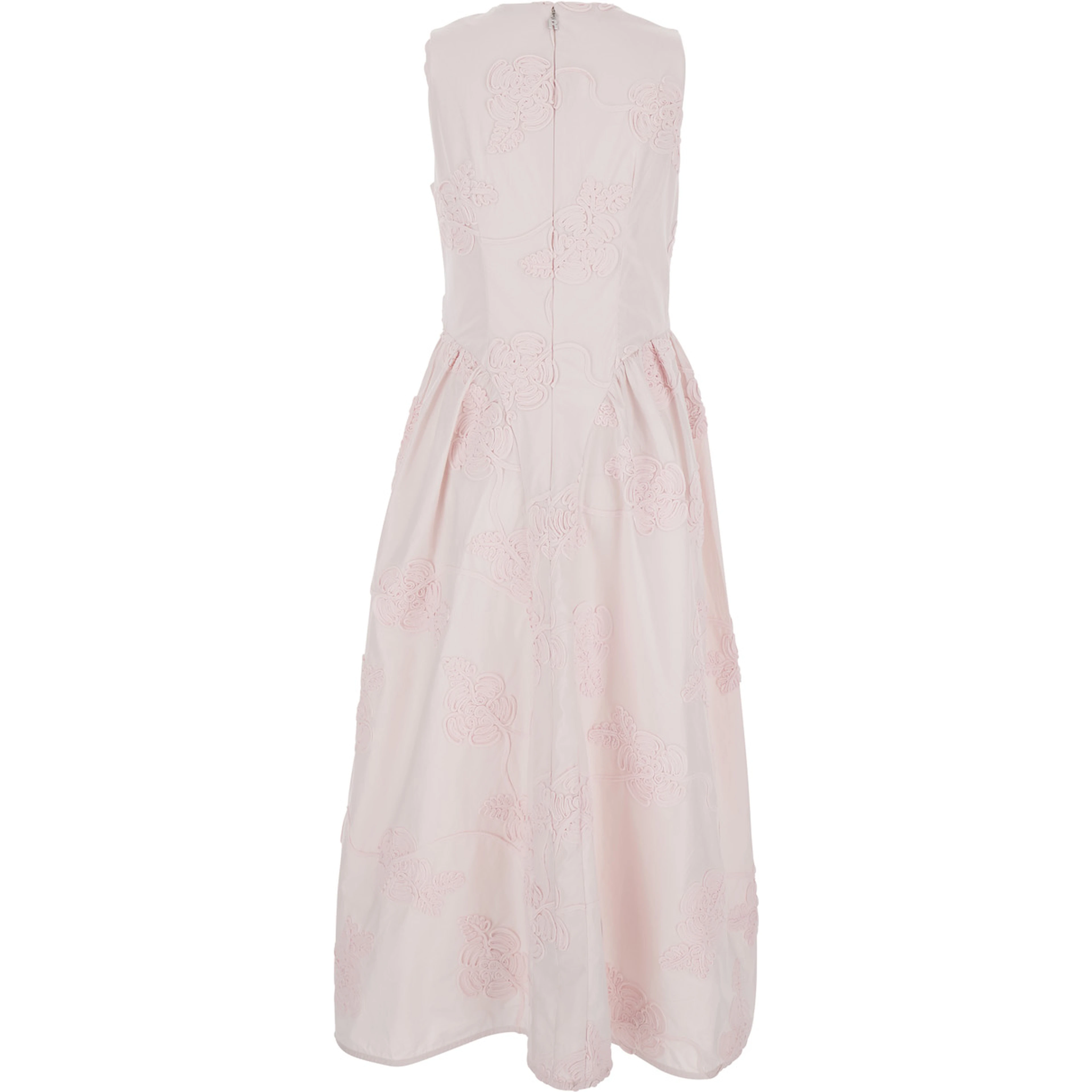 Long Dress Sleeveless with Round Neck and All-Over Floral Embroidery in Stretch Tech Fabric Pink Women
