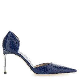 DOrsay Blue Pumps with Stiletto Heel and Crocodile-Embossed Effect in Leather for Women