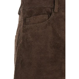 Fulmine Brown Pants with Logo Patch on the Rear in Suede Woman